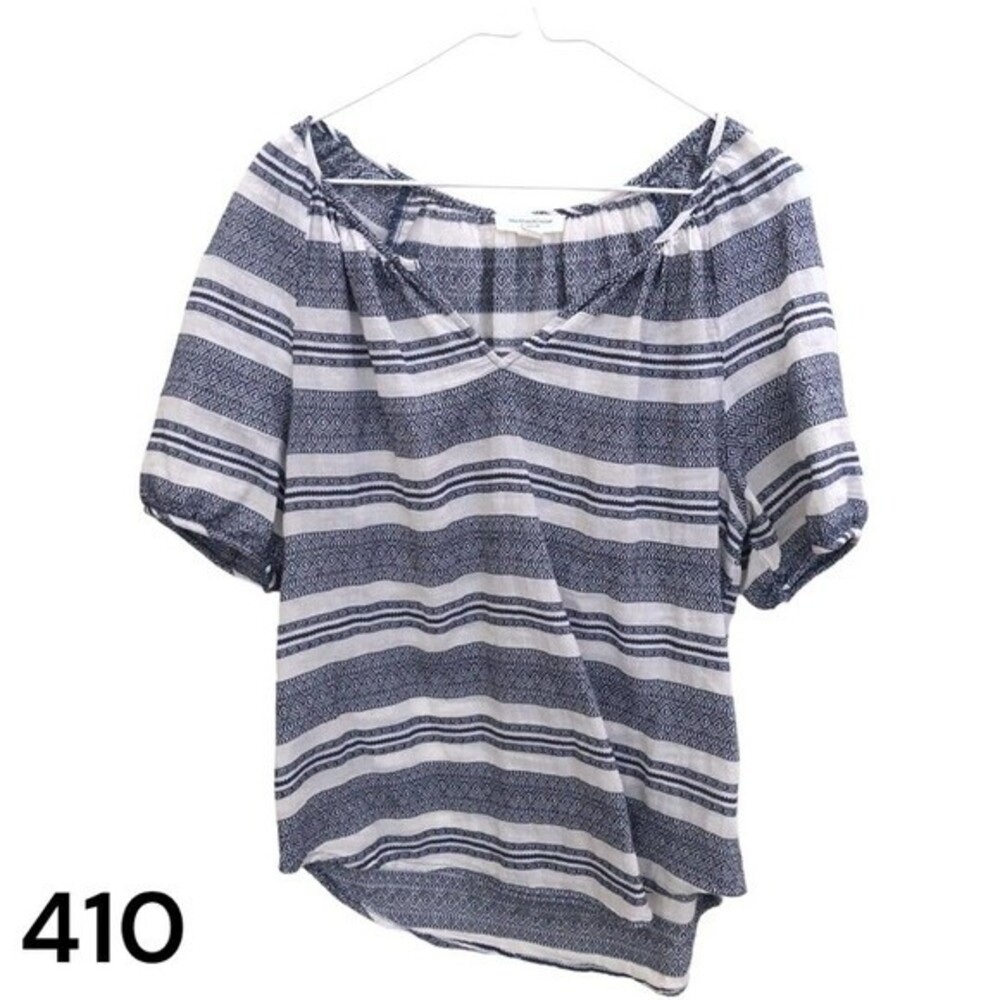 BeachlunchLounge blue & White Striped cotton Pullover Top M #809 - Picture 2 of 7